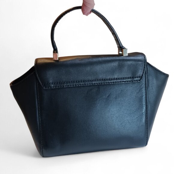 Kate Spade Black Leather Mini Flap Bag – Bow Turn-Lock Closure, Faux Pearl Chain - Picture 4 of 14